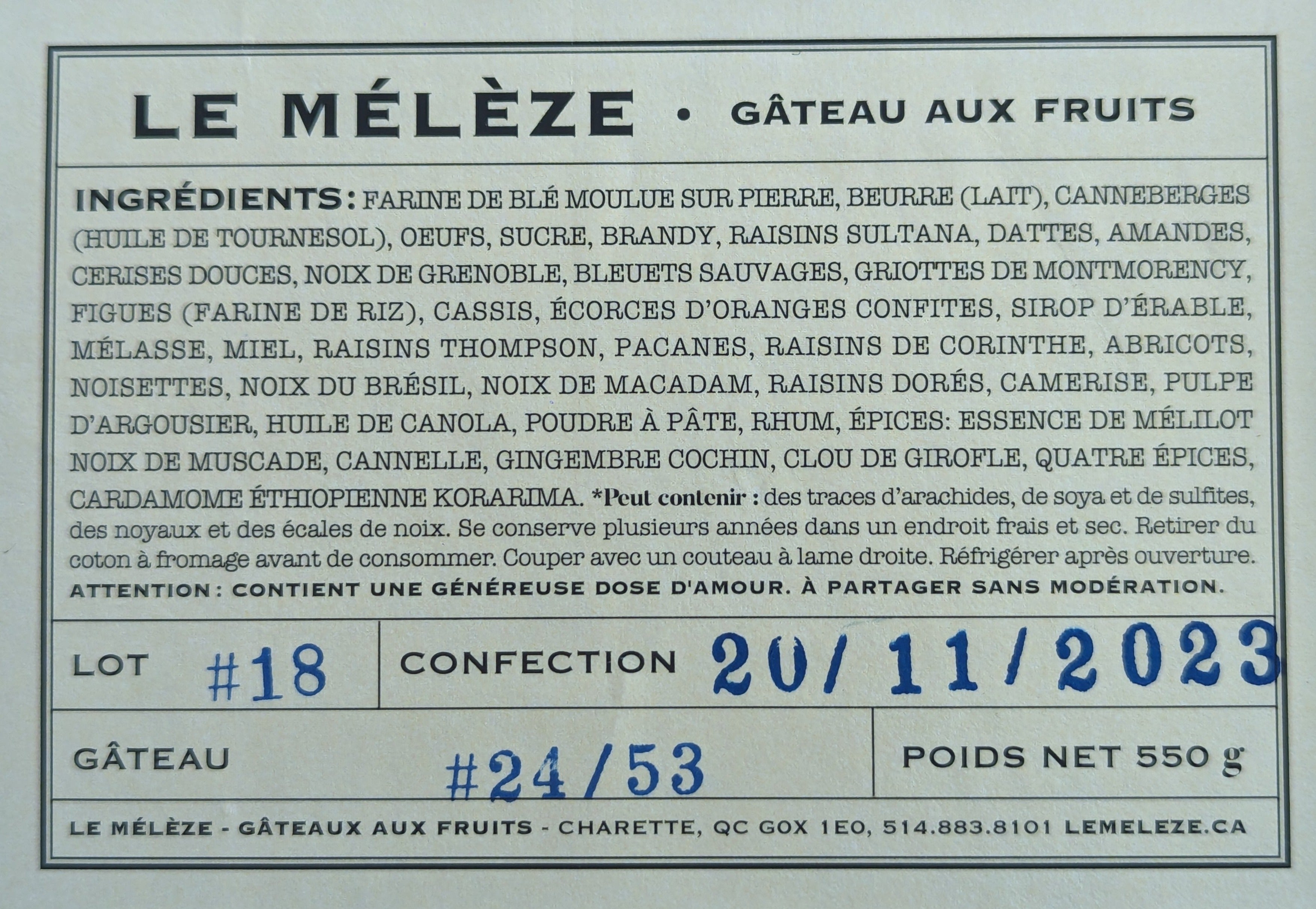 Ingrédients le Mélèze 2023
